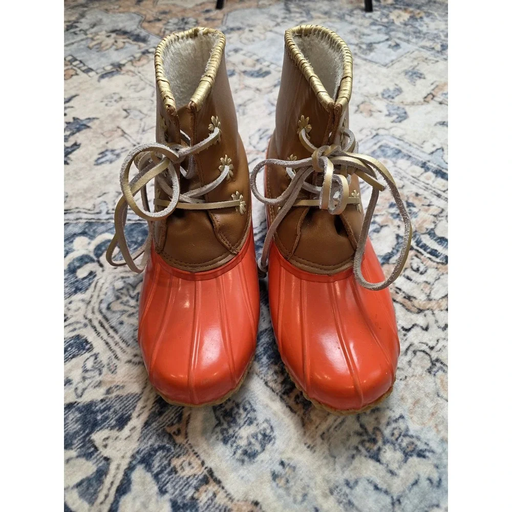 Jack Rogers Women's Size 9 Chloe Tan and Coral Classic Rain Duck Boots